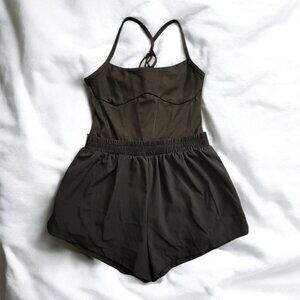 PINK Victoria’s Secret Black Corset-Style Active One-Piece Romper